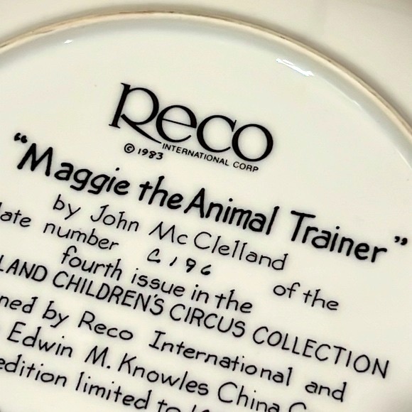 Vintage Reco Fine China Plate “Maggie the Animal Trainer” McClelland Home Decor - Picture 7 of 11